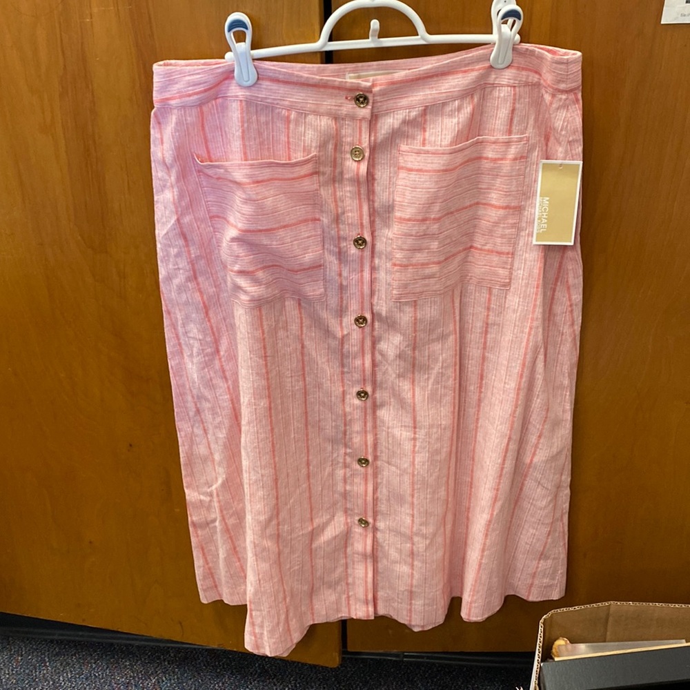 Michael Korea Pink and White Striped Medium-Skirt